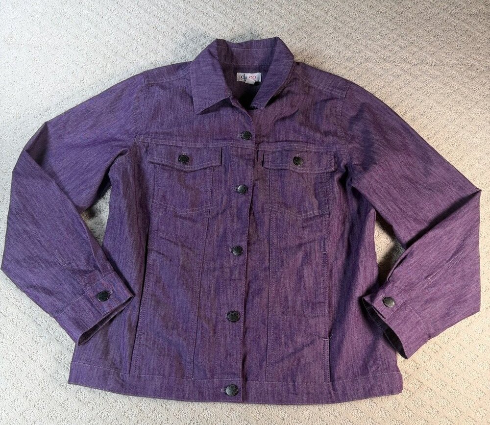 Denim & Co. Jacket Womens Purple Long Sleeve Contrast Stitching Barrel Size XS